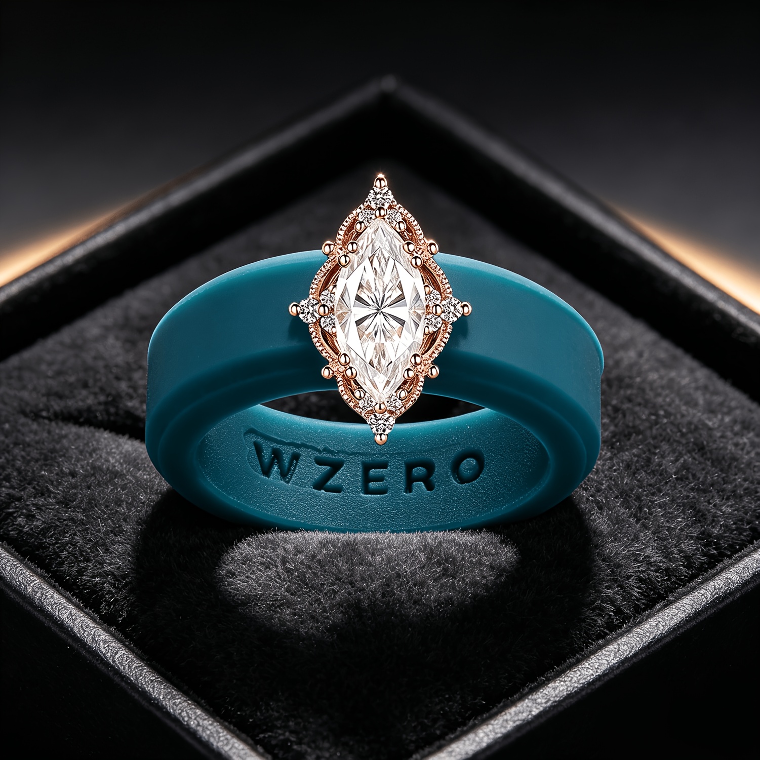 14K Gold Plated Silicone Ring with Horseshoe Shape Zirconia